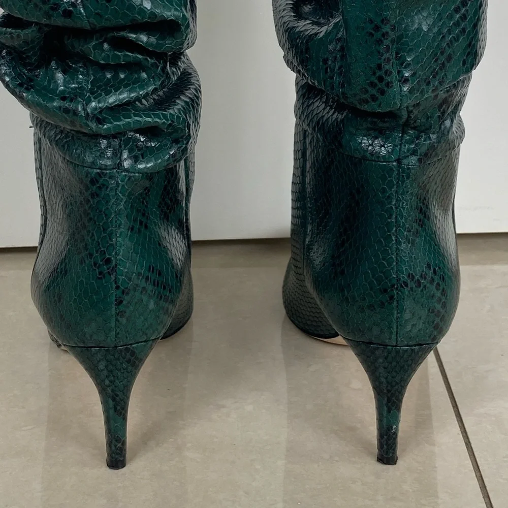 PARIS TEXAS GREEN PYTHON PRINTED LEATHER SLOUCHY BOOTS 37.5 - Picture 3 of 5